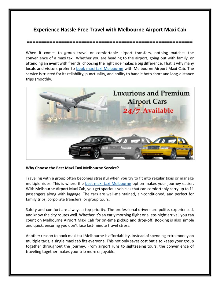 PPT - Experience Hassle-Free Travel with Melbourne Airport Maxi Cab PowerPoint Presentation - ID:14554472