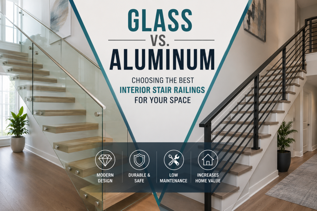 Glass vs. Aluminum Stair Railings Interior in Edmonton